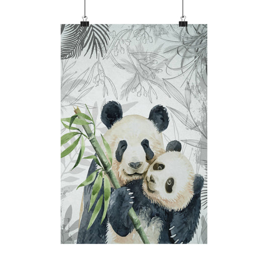 Cute Pandas with grey leaves