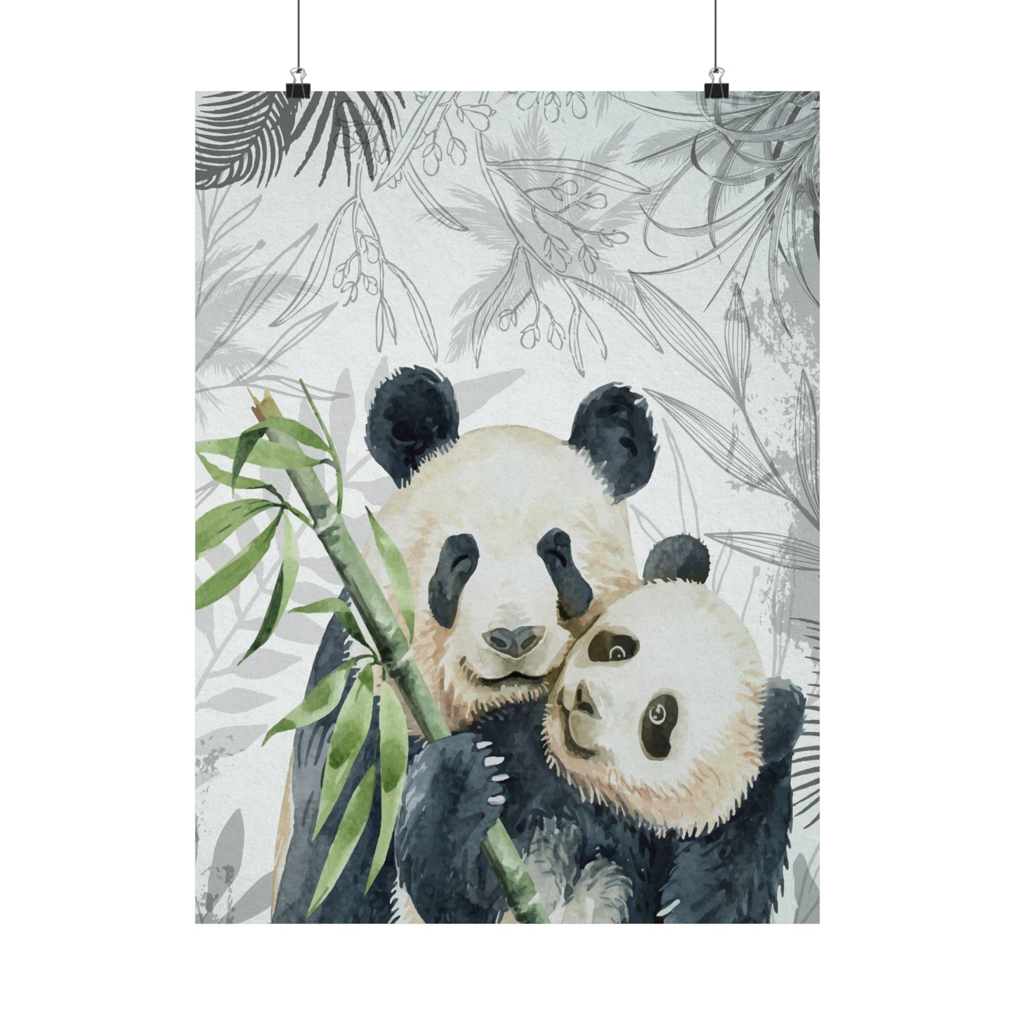 Cute Pandas with grey leaves